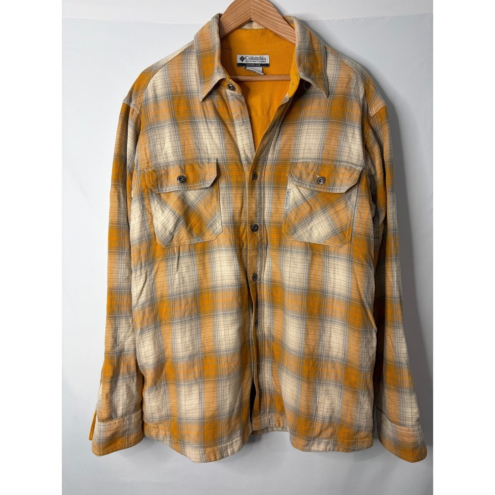 Columbia Mens Fleece Lined Plaid Flannel Shirt Sz M Yellow Grey Workwear Outdoor